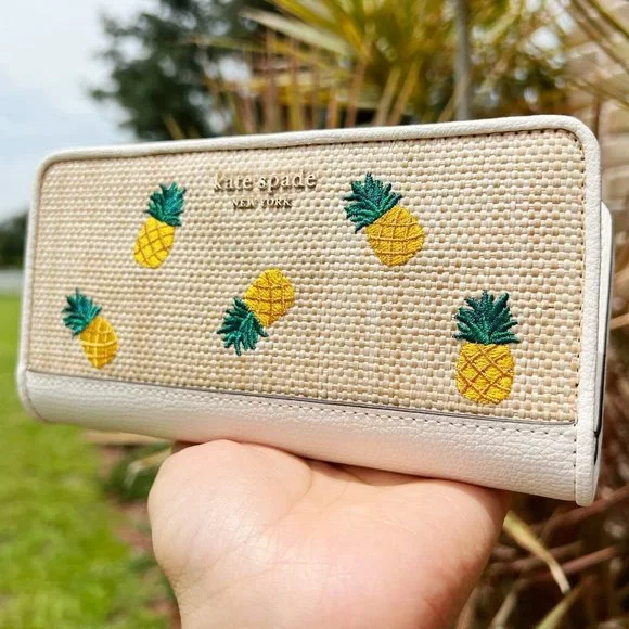 Kate Spade Darcy Pineapple Embroidered Large Slim Bifold Wallet - Picture 2 of 6